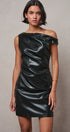 Faux Leather Asymmetric One-Shoulder Mini Dress in BLACK - Women's Dresses | Urban Daizy