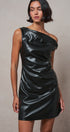 Faux Leather Asymmetric One-Shoulder Mini Dress in BLACK - Women's Dresses | Urban Daizy