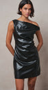 Faux Leather Asymmetric One-Shoulder Mini Dress in BLACK - Women's Dresses | Urban Daizy