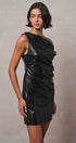 Faux Leather Asymmetric One-Shoulder Mini Dress in BLACK - Women's Dresses | Urban Daizy