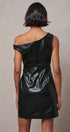 Faux Leather Asymmetric One-Shoulder Mini Dress in BLACK - Women's Dresses | Urban Daizy