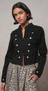 Cotton Stretch Military Button Jacket in BLACK - Women's Fashion | Urban Daizy