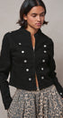 Cotton Stretch Military Button Jacket in BLACK - Women's Fashion | Urban Daizy
