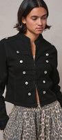 Cotton Stretch Military Button Jacket in BLACK - Women's Fashion | Urban Daizy