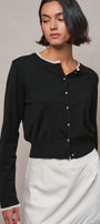 Lace Trim Knit Button-Down Cardigan in BLACK - Women's SWEATERS | Urban Daizy