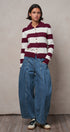 Striped Knit Collared Button Polo Sweater in WINE - Women's Sweaters | Urban Daizy