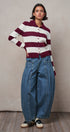 Striped Knit Collared Button Polo Sweater in WINE - Women's Sweaters | Urban Daizy