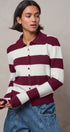 Striped Knit Collared Button Polo Sweater in WINE - Women's Sweaters | Urban Daizy