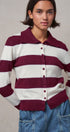 Striped Knit Collared Button Polo Sweater in WINE - Women's Sweaters | Urban Daizy