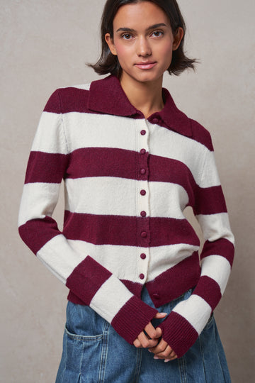 Striped Knit Collared Button Polo Sweater