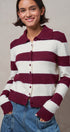 Striped Knit Collared Button Polo Sweater in WINE - Women's Sweaters | Urban Daizy