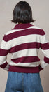 Striped Knit Collared Button Polo Sweater in WINE - Women's Sweaters | Urban Daizy
