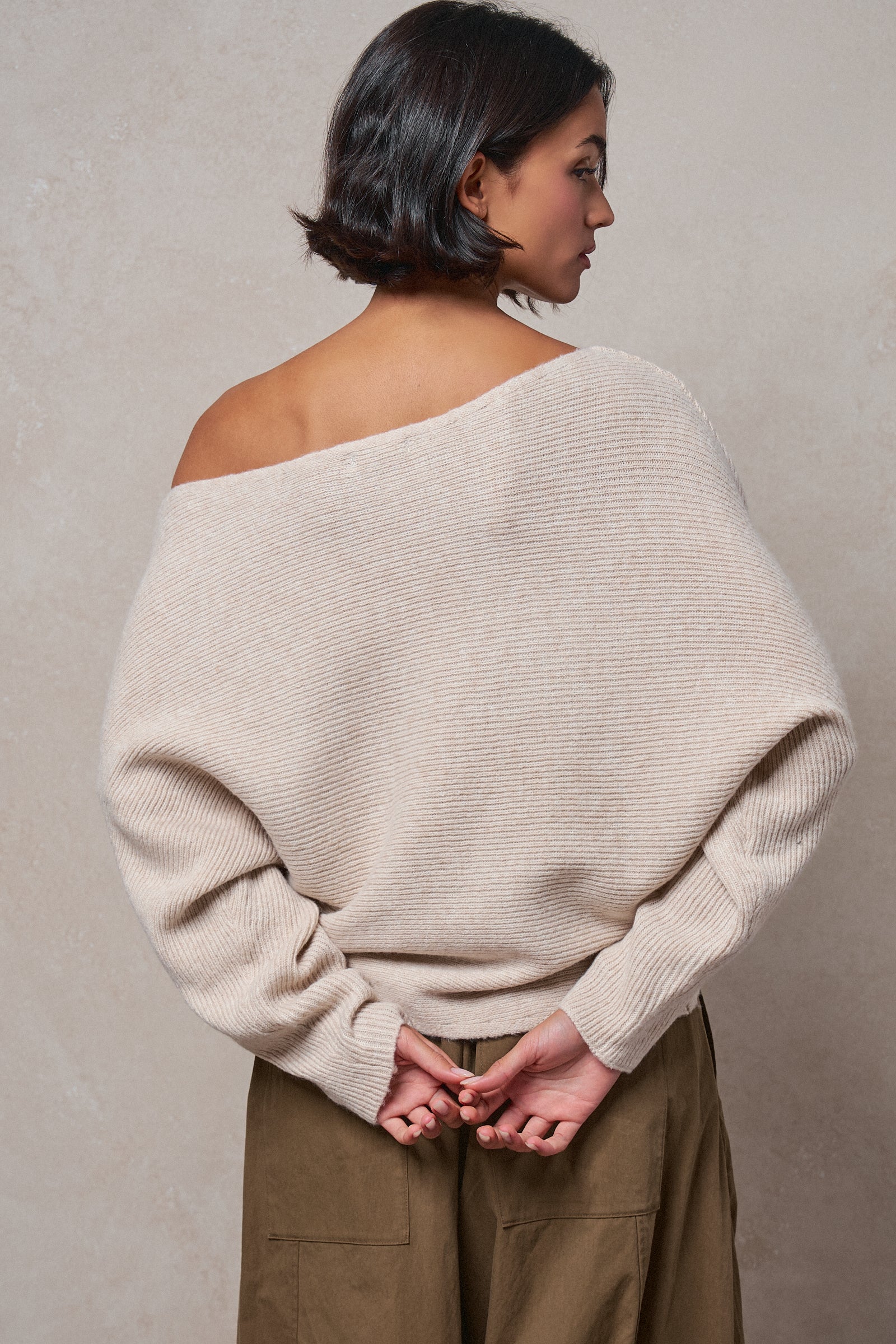Dolman Sleeve Boat Neck Knit Sweater in OATMEAL - Women's Sweaters | Urban Daizy