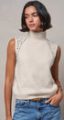 Ribbed Knit Sleeveless Mock Neck Sweater Top in OATMEAL - Women's Sweaters | Urban Daizy