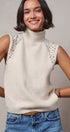 Ribbed Knit Sleeveless Mock Neck Sweater Top in OATMEAL - Women's Sweaters | Urban Daizy