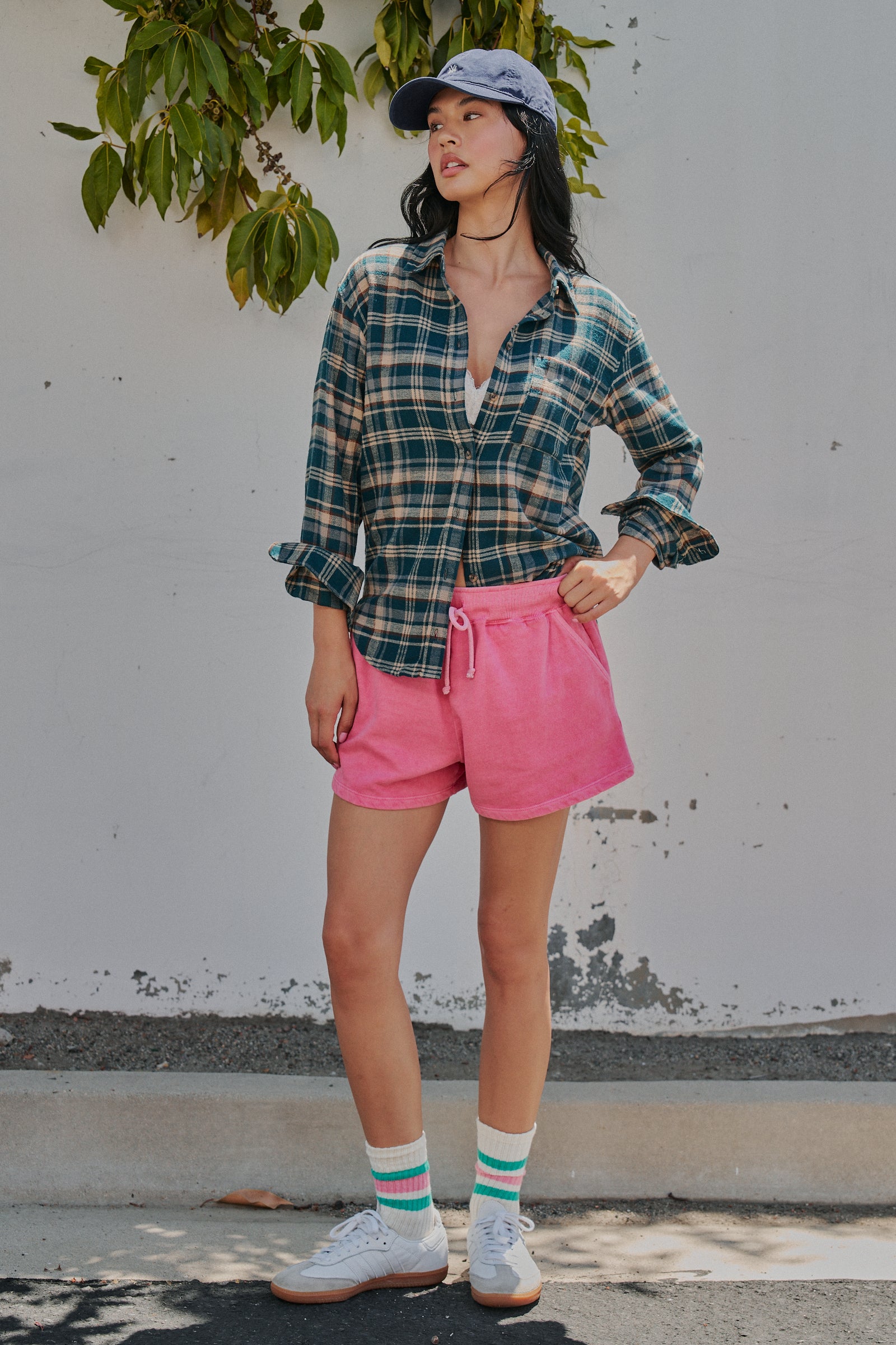 Plaid Flannel Button Up Shirt With Chest Pocket in TEAL GREEN - Women's Tops | Urban Daizy