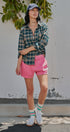 Plaid Flannel Button Up Shirt With Chest Pocket in TEAL GREEN - Women's Tops | Urban Daizy
