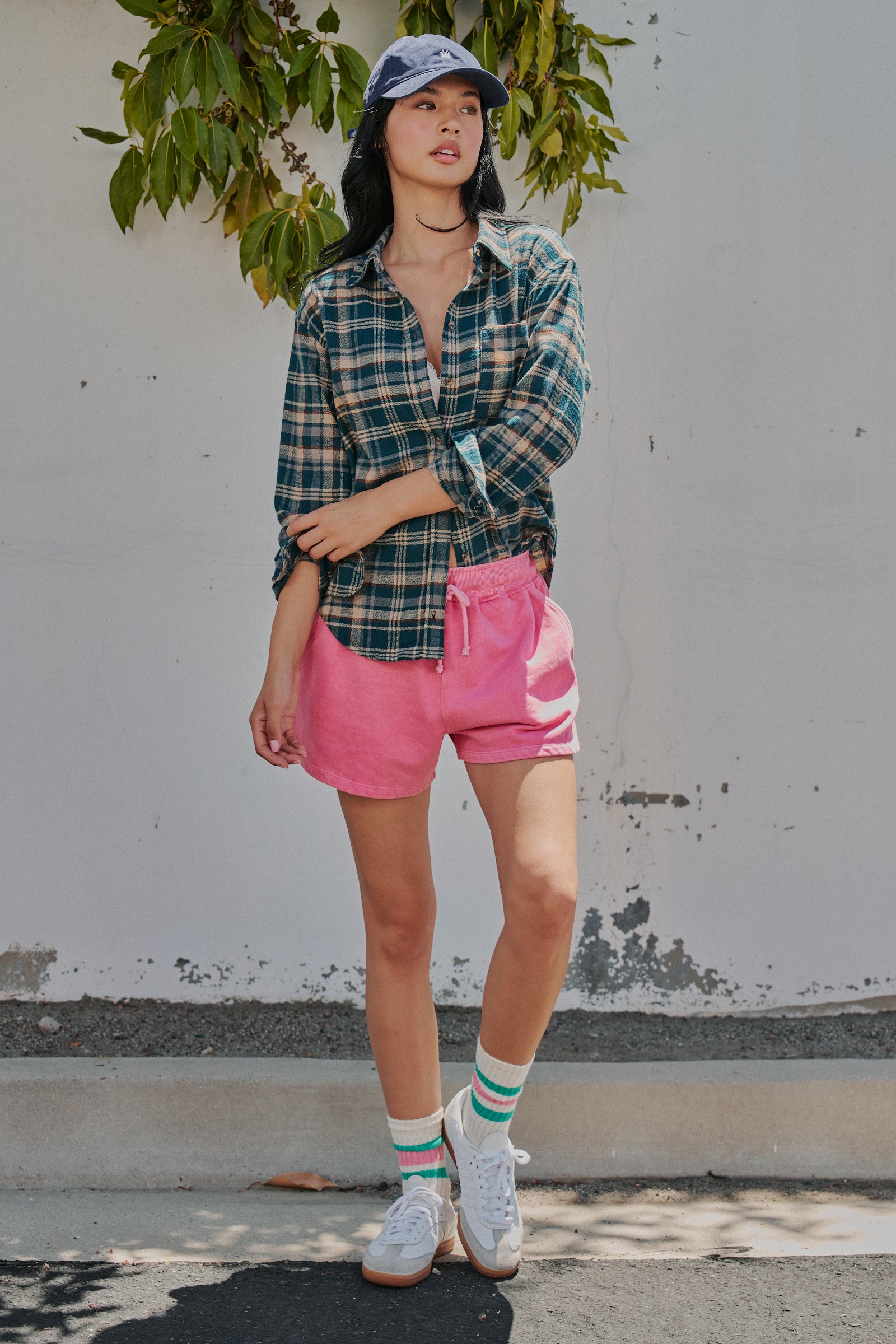 Plaid Flannel Button Up Shirt With Chest Pocket in TEAL GREEN - Women's Tops | Urban Daizy