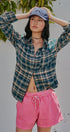 Plaid Flannel Button Up Shirt With Chest Pocket in TEAL GREEN - Women's Tops | Urban Daizy