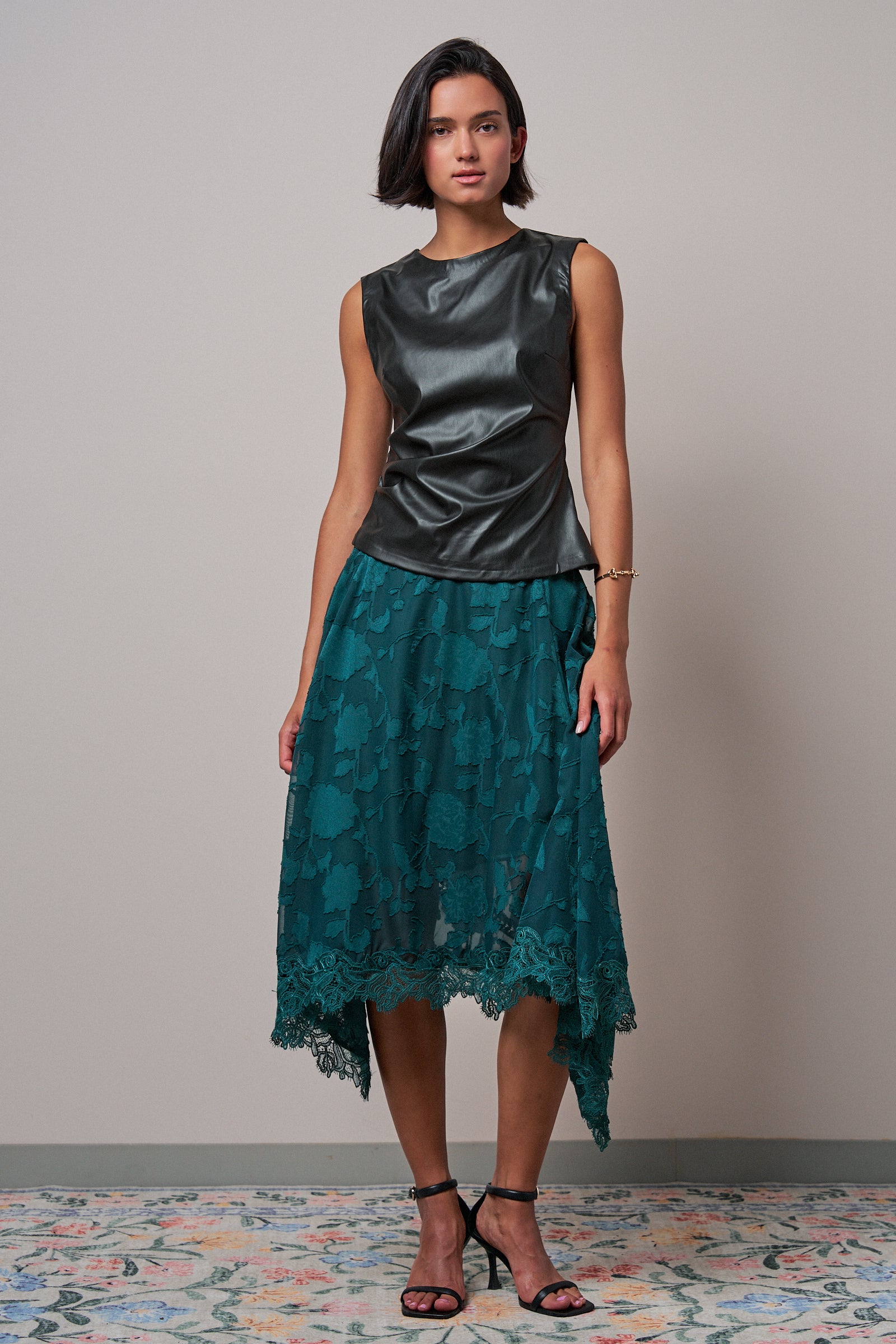 Faux Leather Ruched Sleeveless Top in BLACK - Women's Tops | Urban Daizy