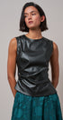 Faux Leather Ruched Sleeveless Top in BLACK - Women's Tops | Urban Daizy