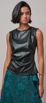 Faux Leather Ruched Sleeveless Top in BLACK - Women's Tops | Urban Daizy