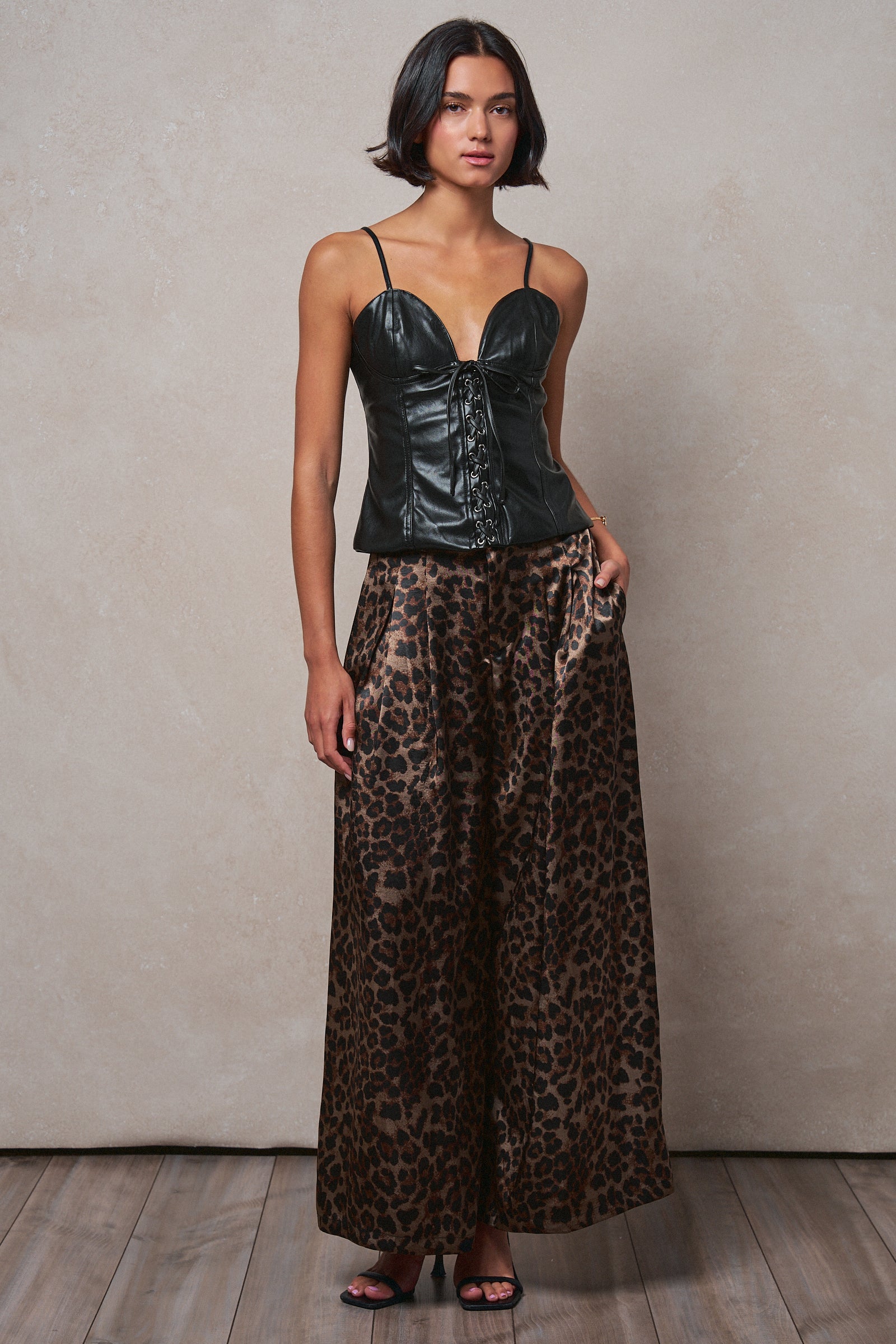 Faux Leather Lace-Up Corset Cami Top in BLACK - Women's Tops | Urban Daizy