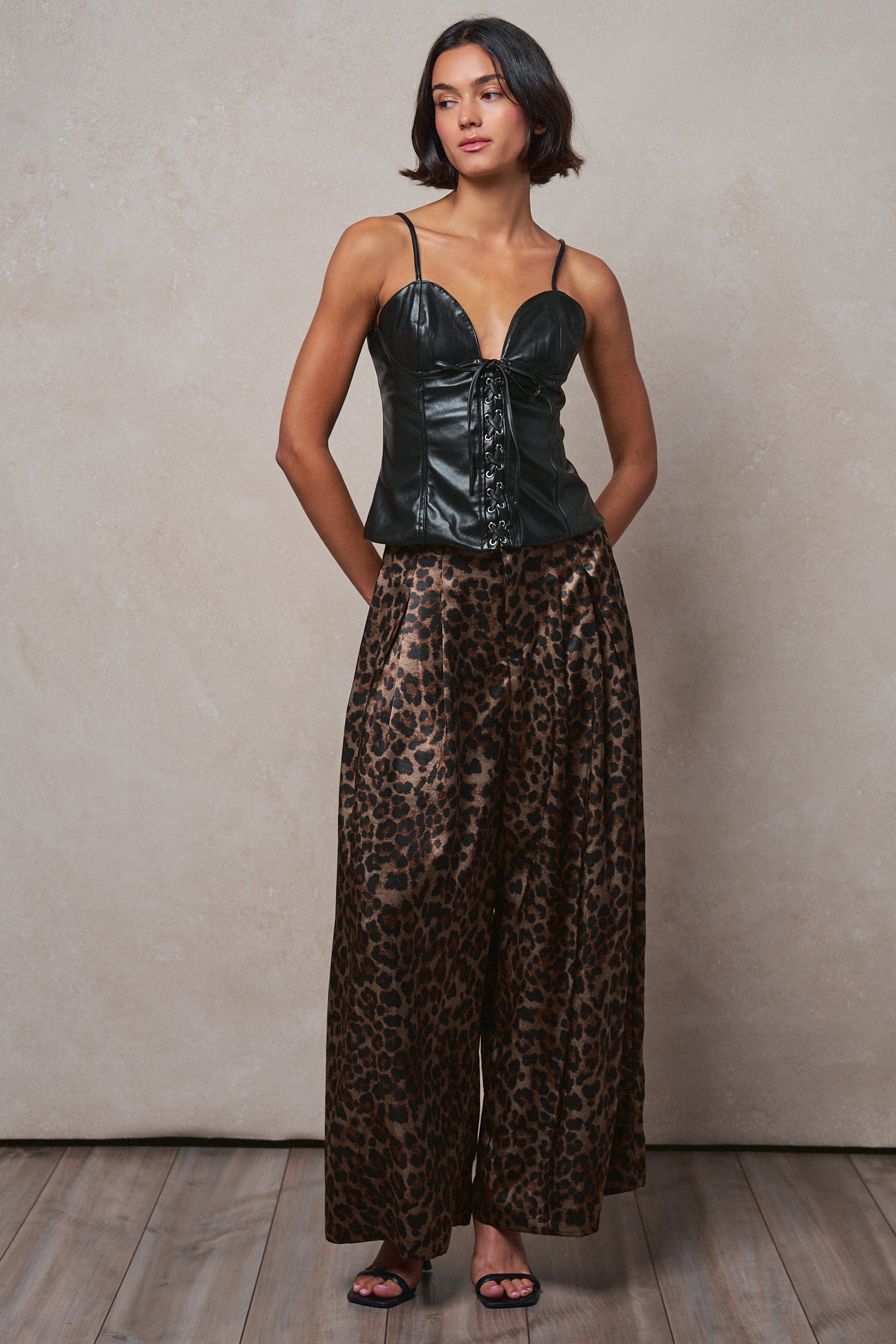 Faux Leather Lace-Up Corset Cami Top in BLACK - Women's Tops | Urban Daizy