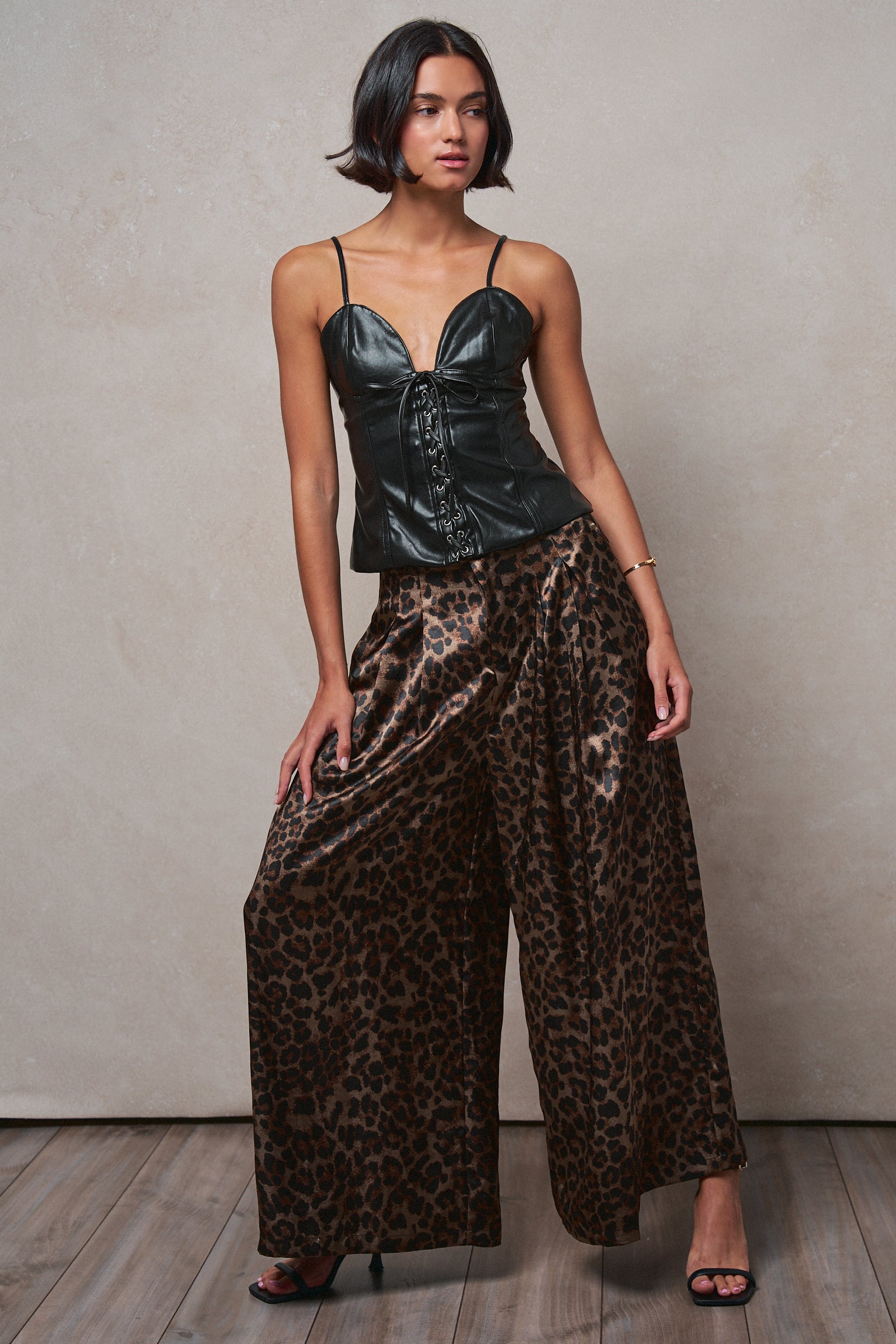 Faux Leather Lace-Up Corset Cami Top in BLACK - Women's Tops | Urban Daizy