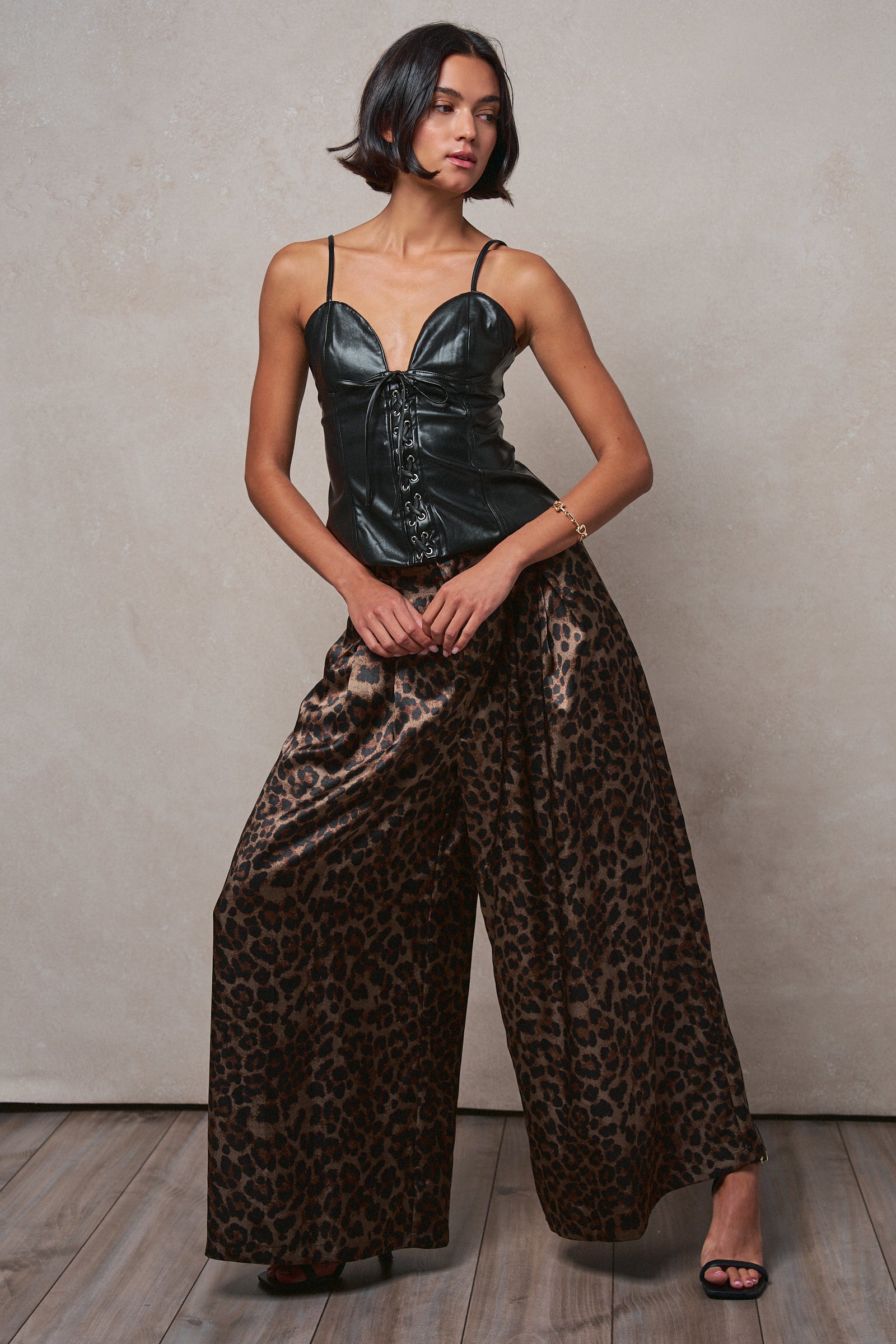 Faux Leather Lace-Up Corset Cami Top in BLACK - Women's Tops | Urban Daizy