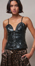 Faux Leather Lace-Up Corset Cami Top in BLACK - Women's Tops | Urban Daizy