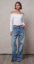 Ribbed Lace Trim Off-Shoulder Long Sleeve Top in WHITE - Women's TOPS | Urban Daizy