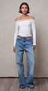 Ribbed Lace Trim Off-Shoulder Long Sleeve Top in WHITE - Women's TOPS | Urban Daizy