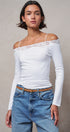 Ribbed Lace Trim Off-Shoulder Long Sleeve Top - Women's TOPS | Urban Daizy