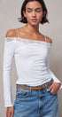 Ribbed Lace Trim Off-Shoulder Long Sleeve Top in WHITE - Women's TOPS | Urban Daizy