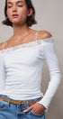 Ribbed Lace Trim Off-Shoulder Long Sleeve Top in WHITE - Women's TOPS | Urban Daizy
