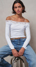 Ribbed Lace Trim Off-Shoulder Long Sleeve Top in WHITE - Women's TOPS | Urban Daizy