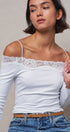 Ribbed Lace Trim Off-Shoulder Long Sleeve Top in WHITE - Women's TOPS | Urban Daizy