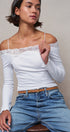 Ribbed Lace Trim Off-Shoulder Long Sleeve Top in WHITE - Women's TOPS | Urban Daizy