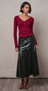 Lace Trim Ribbed Knit Henley Top in WINE - Women's TOPS | Urban Daizy