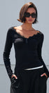 Lace Trim Ribbed Knit Henley Top - Women's TOPS | Urban Daizy