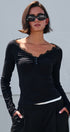 Lace Trim Ribbed Knit Henley Top - Women's TOPS | Urban Daizy