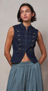 Military Button Zip-Front Denim Vest in INDIGO - Women's Fashion | Urban Daizy
