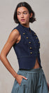 Military Button Zip-Front Denim Vest - Women's Fashion | Urban Daizy