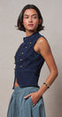 Military Button Zip-Front Denim Vest - Women's Fashion | Urban Daizy