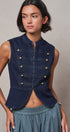 Military Button Zip-Front Denim Vest in INDIGO - Women's Fashion | Urban Daizy