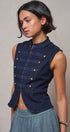Military Button Zip-Front Denim Vest in INDIGO - Women's Fashion | Urban Daizy