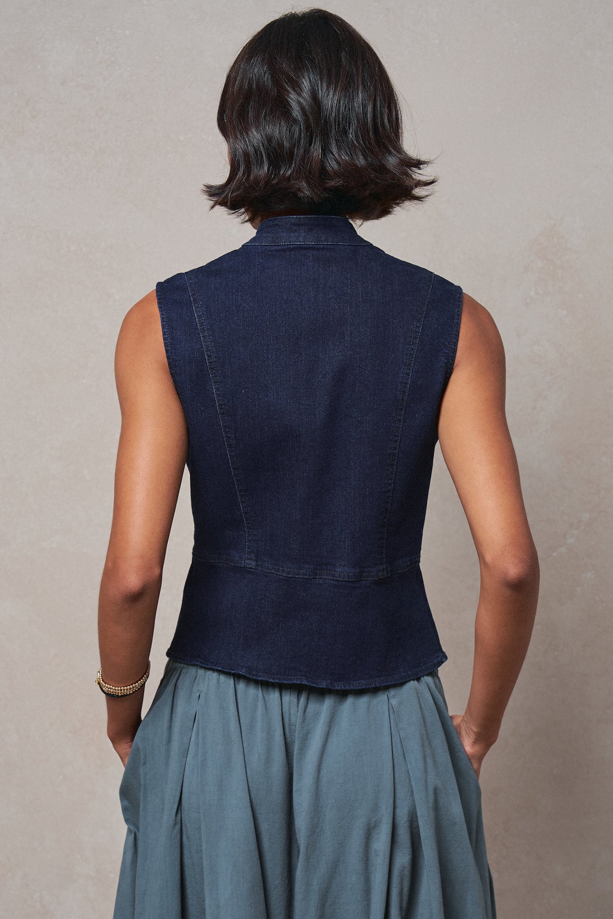 Military Button Zip-Front Denim Vest in INDIGO - Women's Fashion | Urban Daizy