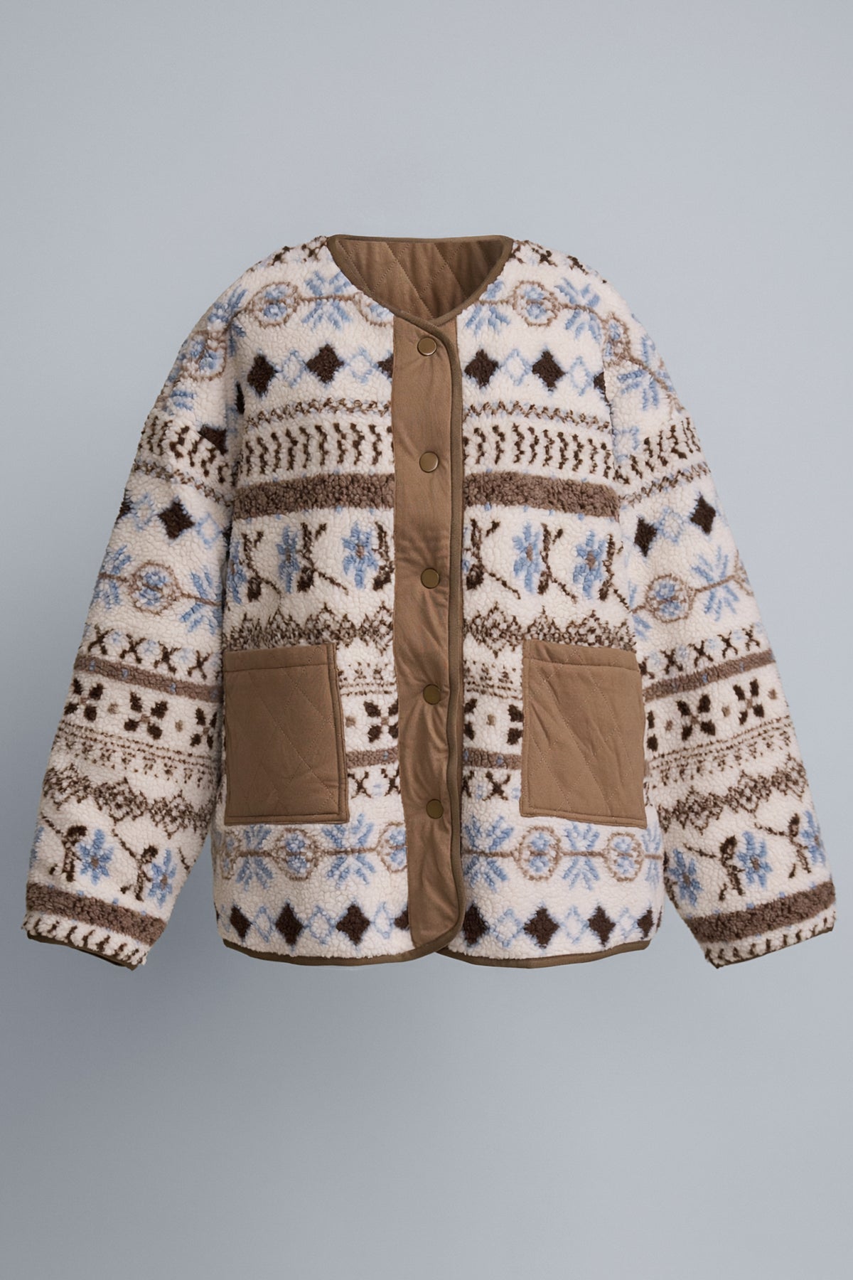 Aztec Jacquard Contrast Pocket Button Jacket in IVORY - Women's Fashion | Urban Daizy