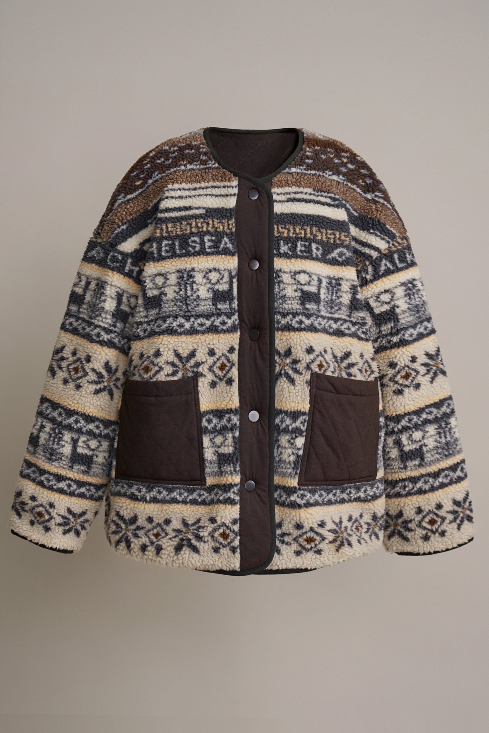 Aztec Jacquard Contrast Pocket Button Jacket in BROWN - Women's Fashion | Urban Daizy